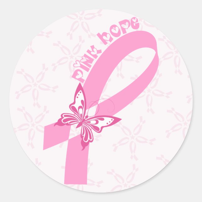 Pink Ribbon Breast cancer awareness Classic Round Sticker (Front)
