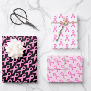 Pink ribbon breast cancer awareness custom color w wrapping paper sheet
