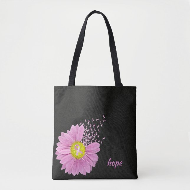 Pink Ribbon Breast Cancer Awareness Daisy Tote Bag (Front)