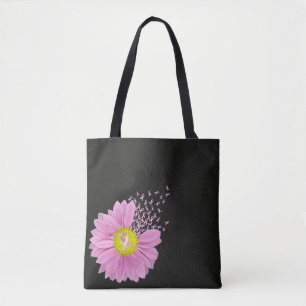 Pink Ribbon Breast Cancer Awareness Daisy Tote Bag