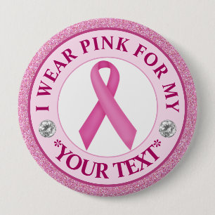 Pink Ribbon Breast Cancer Awareness Design 4 Inch Round Button