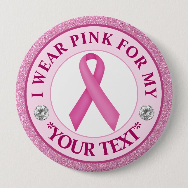 Pink Ribbon Breast Cancer Awareness Design 4 Inch Round Button (Front)