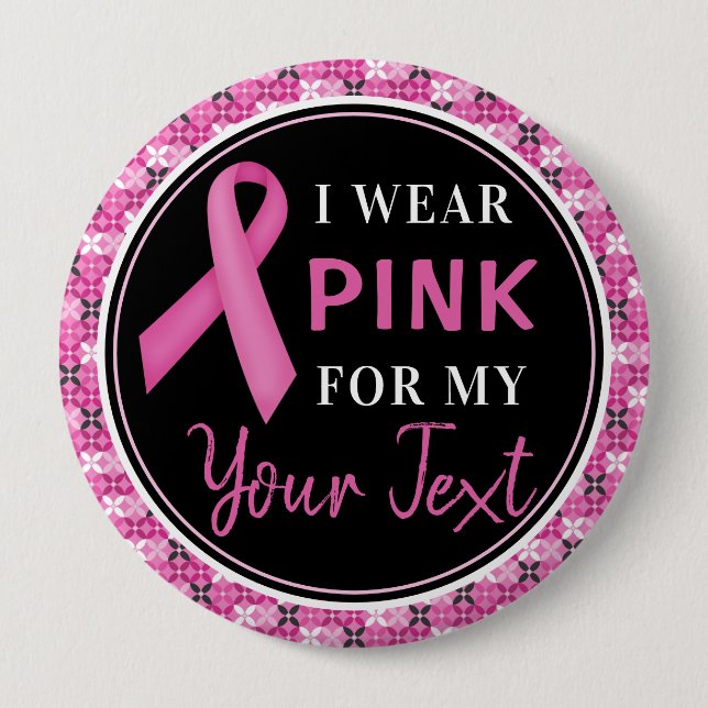 Pink Ribbon Breast Cancer Awareness Design 4 Inch Round Button (Front)