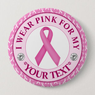 Pink Ribbon Breast Cancer Awareness Design 4 Inch Round Button
