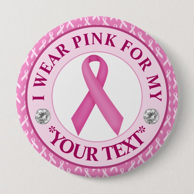 Pink Ribbon Breast Cancer Awareness Design 4 Inch Round Button (Front)