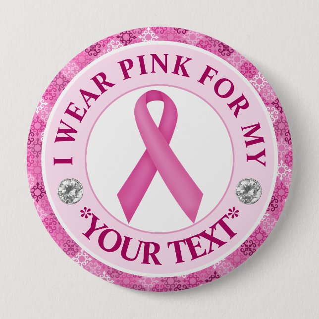 Pink Ribbon Breast Cancer Awareness Design 4 Inch Round Button (Front)