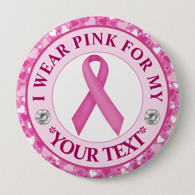 Pink Ribbon Breast Cancer Awareness Design 4 Inch Round Button (Front)