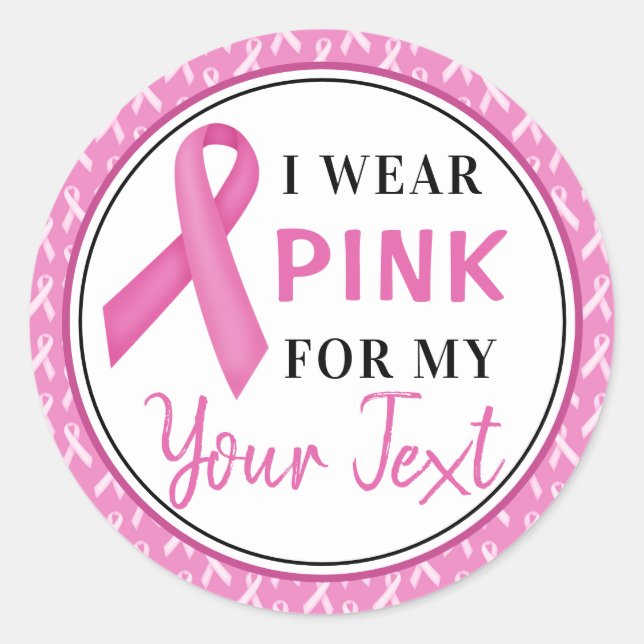 Pink Ribbon Breast Cancer Awareness Design Classic Round Sticker (Front)