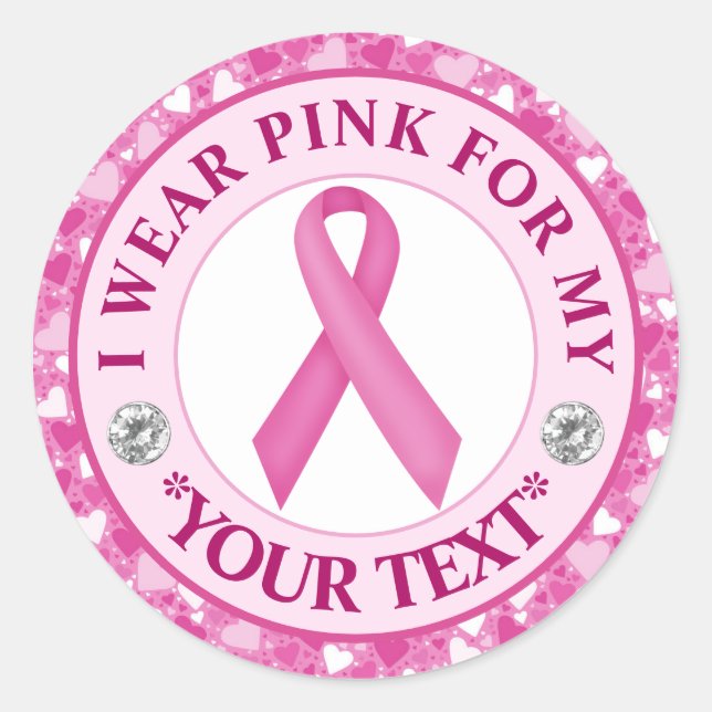 Pink Ribbon Breast Cancer Awareness Design Classic Round Sticker (Front)