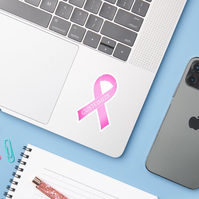 Pink ribbon breast cancer awareness logo vinyl (Laptop w/ iPhone)