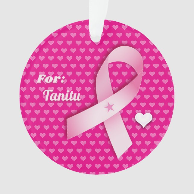 Pink Ribbon Breast Cancer Awareness Personalize Ornament (Front)