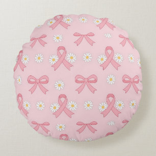 Pink Ribbon Breast Cancer Awareness Round Pillow