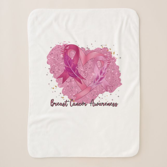 Pink Ribbon Breast Cancer Awareness Sherpa Blanket (Front)