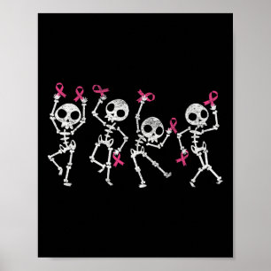 Pink Ribbon Breast Cancer Awareness Skeleton Women Poster