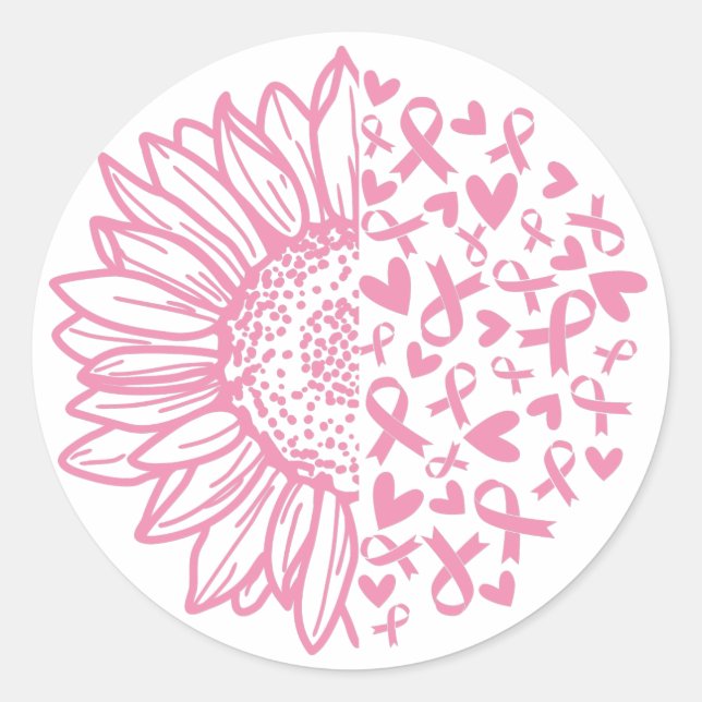 Pink Ribbon Breast Cancer Awareness Sunflower Classic Round Sticker (Front)