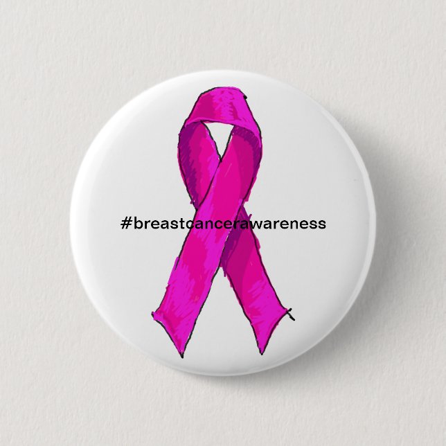 Pink Ribbon Breast Cancer Awareness Support 2 Inch Round Button (Front)