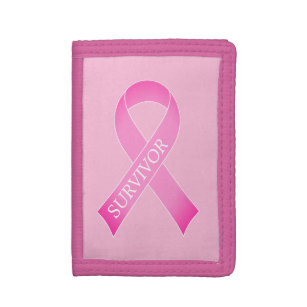 Pink ribbon breast cancer awareness survivor trifold wallet