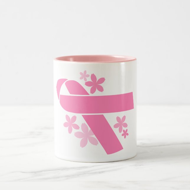 Pink Ribbon - Breast Cancer Awareness Two-Tone Coffee Mug (Center)