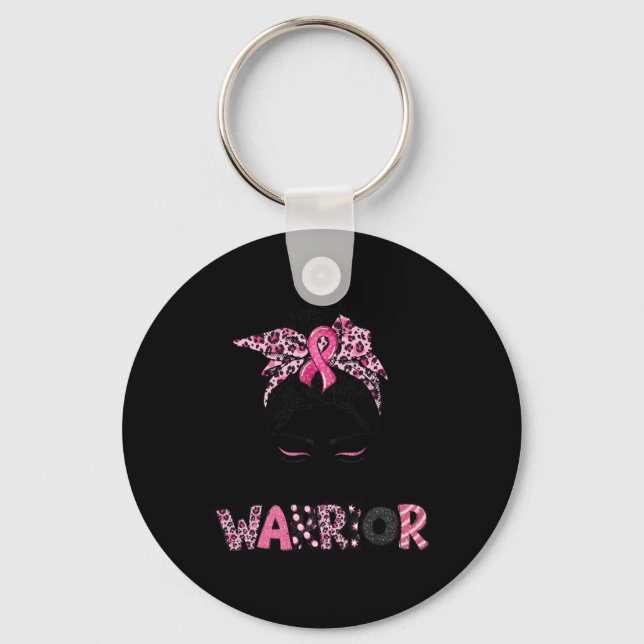 Pink Ribbon Breast Cancer Awareness Warrior Messy  Keychain (Front)