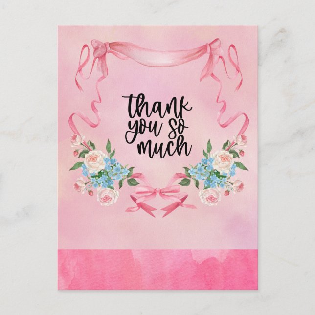 Pink Ribbon Breast cancer Awareness with Flowers Postcard (Front)