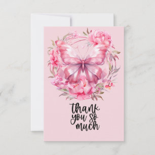 Pink Ribbon Breast cancer Awareness with Flowers Thank You Card