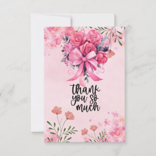 Pink Ribbon Breast cancer Awareness with Flowers Thank You Card