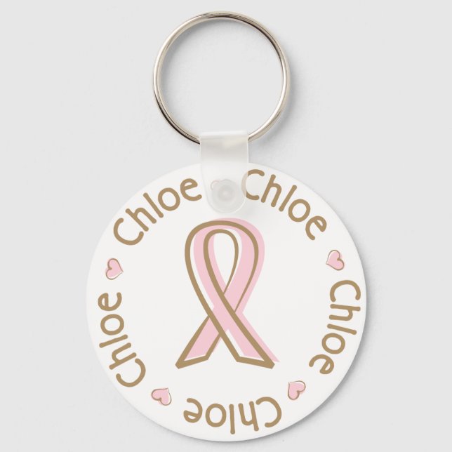 Pink Ribbon Breast Cancer Name Chloe Keychain (Front)