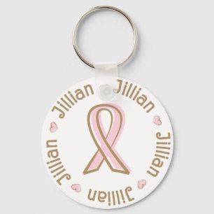 Pink Ribbon Breast Cancer Name Jillian Keychain