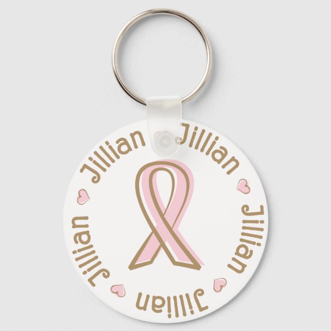 Pink Ribbon Breast Cancer Name Jillian Keychain (Front)