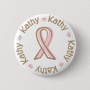 Pink Ribbon Breast Cancer Name Kathy 2 Inch Round Button