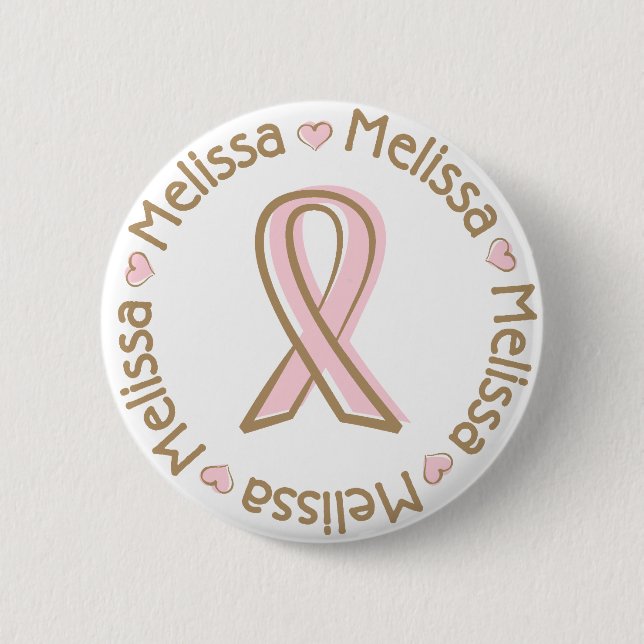 Pink Ribbon Breast Cancer Name Melissa 2 Inch Round Button (Front)