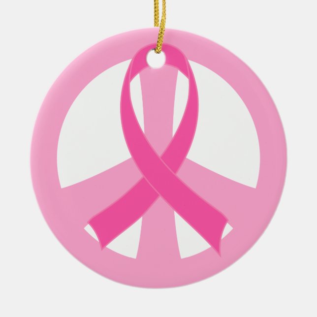 Pink Ribbon Breast Cancer Peace Sign Gift Ceramic Ornament (Front)