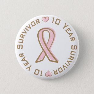 Pink Ribbon Breast Cancer Survivor 10 Years 2 Inch Round Button