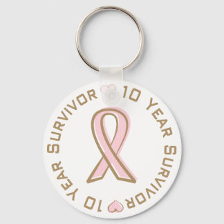 Pink Ribbon Breast Cancer Survivor 10 Years Keychain