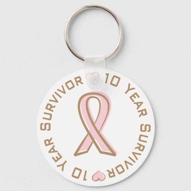 Pink Ribbon Breast Cancer Survivor 10 Years Keychain (Front)