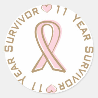 Pink Ribbon Breast Cancer Survivor 11 Years Classic Round Sticker