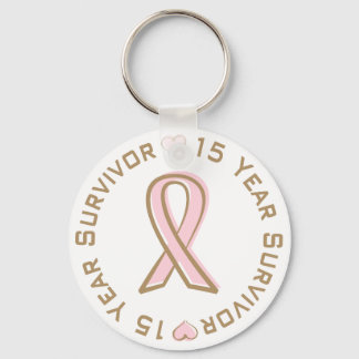 Pink Ribbon Breast Cancer Survivor 15 Years Keychain
