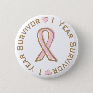 Pink Ribbon Breast Cancer Survivor 1 Year 2 Inch Round Button