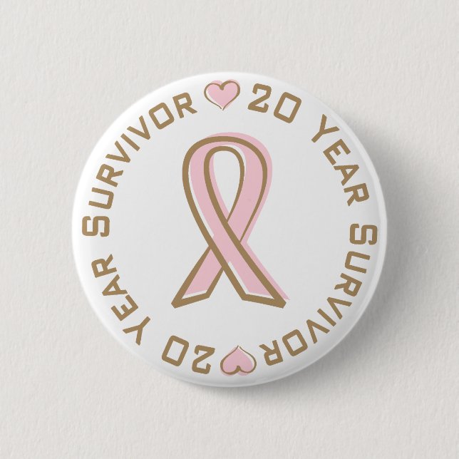 Pink Ribbon Breast Cancer Survivor 20 Years 2 Inch Round Button (Front)