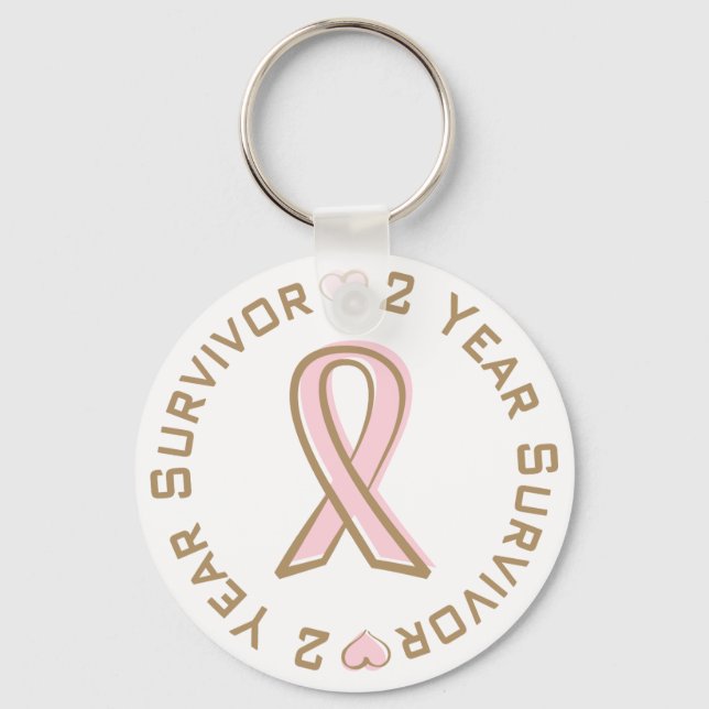 Pink Ribbon Breast Cancer Survivor 2 Years Keychain (Front)
