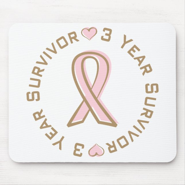 Pink Ribbon Breast Cancer Survivor 3 Years Mouse Pad (Front)