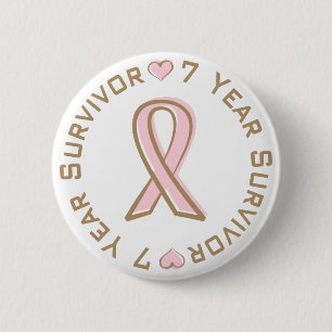 Pink Ribbon Breast Cancer Survivor 7 Years 2 Inch Round Button
