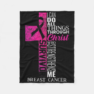 Pink Ribbon Breast Cancer Survivor Christian Cross Fleece Blanket