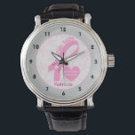 Pink Ribbon Breast cancer survivor, grey border Watch<br><div class="desc">Pink Ribbon Breast cancer survivor with grey border custom design. A feminine, personalized design featuring the Pink Ribbon with a pink white butterfly, the phrase PINK HOPE in a font with hearts and a heart with the text Breast cancer survivor. It is customizable and you can change text to add...</div>
