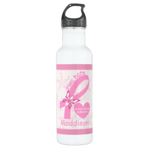 Pink Ribbon Breast cancer survivor & pink border 710 Ml Water Bottle