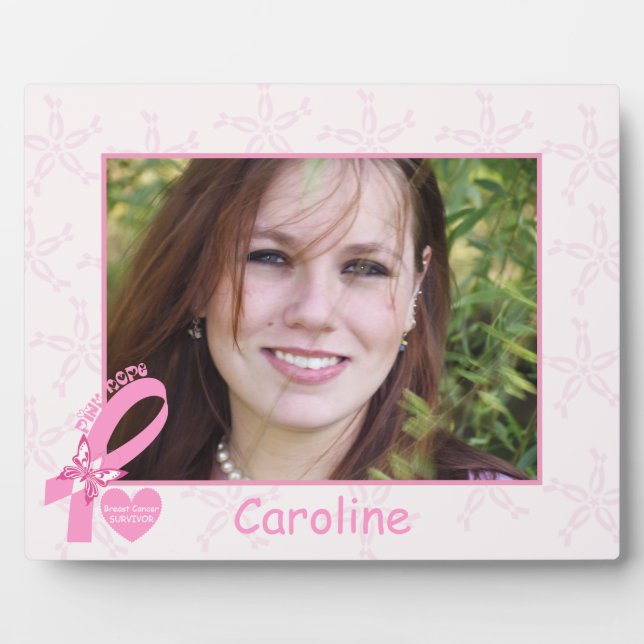 Pink Ribbon Breast cancer survivor & pink border Plaque (Front)