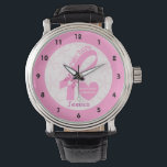 Pink Ribbon Breast cancer survivor & pink border Watch<br><div class="desc">Pink Ribbon Breast cancer survivor with pink border custom design. A feminine, personalized design featuring the Pink Ribbon with a pink white butterfly, the phrase PINK HOPE in a font with hearts and a heart with the text Breast cancer survivor. It is customizable and you can change text to add...</div>