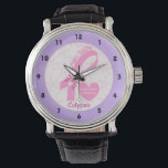 Pink Ribbon Breast cancer survivor & purple border Watch<br><div class="desc">Pink Ribbon Breast cancer survivor with purple border custom design. A feminine, personalized design featuring the Pink Ribbon with a pink white butterfly, the phrase PINK HOPE in a font with hearts and a heart with the text “Breast Cancer survivor”. It is customizable and you can change text to add...</div>