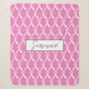 Pink Ribbon Breast Cancer Survivor Sherpa Blanket