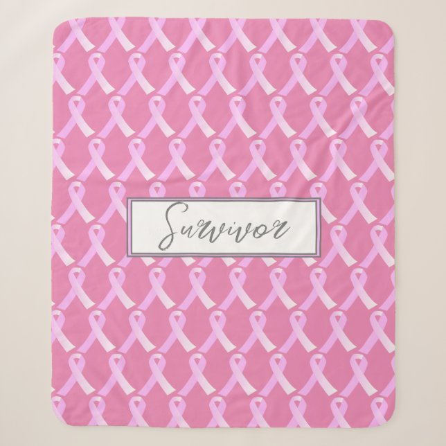 Pink Ribbon Breast Cancer Survivor Sherpa Blanket (Front)
